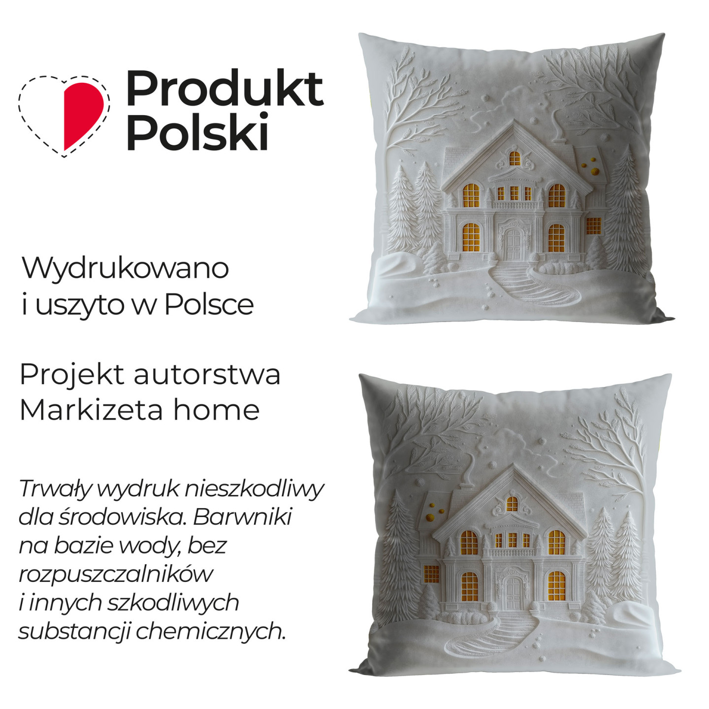 DOMEK Z EFEKTEM 3D · poszewka dekoracyjna · 40x40 · szaro biały · welwet