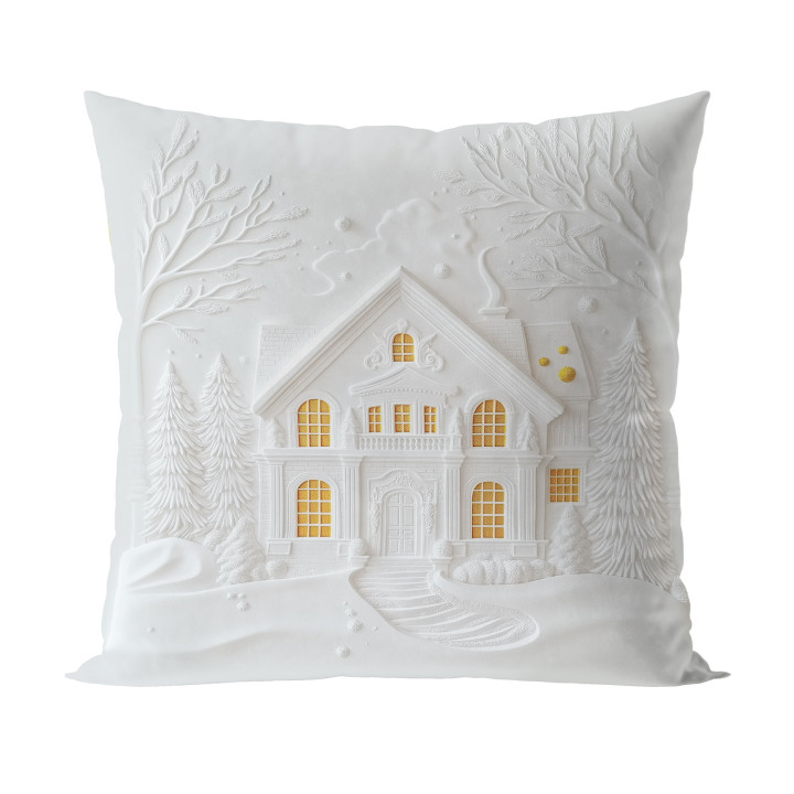 DOMEK Z EFEKTEM 3D · poszewka dekoracyjna · 40x40 · szaro biały · welwet
