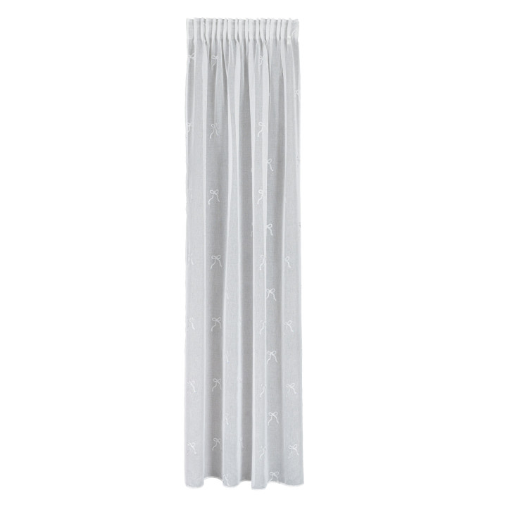 KOKARDKA Firana gotowa na etaminie, haftowana, na taśmie, z ołowianką, szerokość 140 x wysokość 250cm, kolor 001 biały ze srebrn