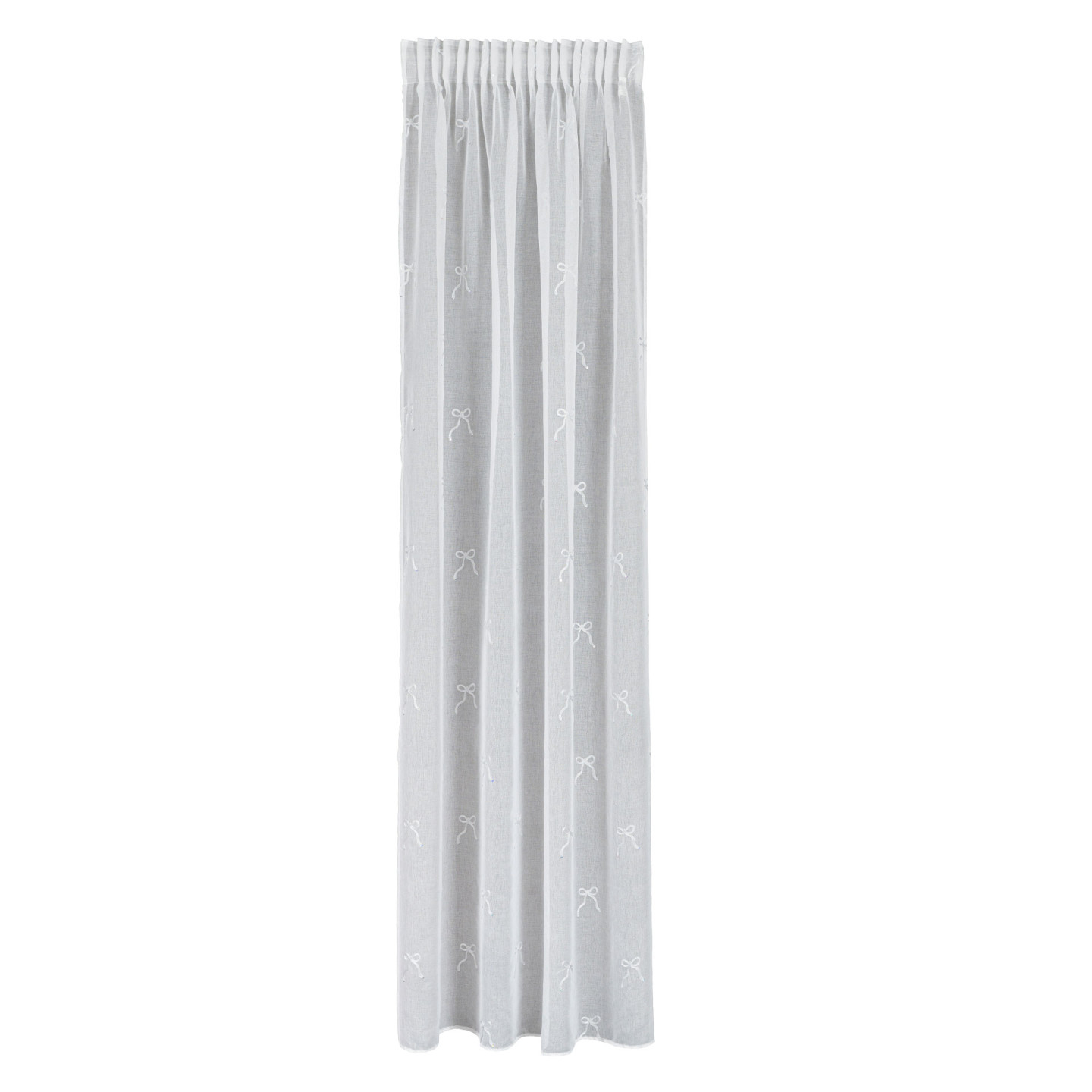 KOKARDKA Firana gotowa na etaminie, haftowana, na taśmie, z ołowianką, szerokość 140 x wysokość 250cm, kolor 001 biały ze srebrn