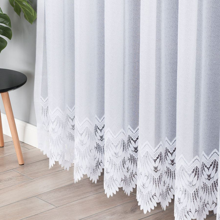 FELICJA Firanka żakardowa gotowa ze wzorem na samym dole na prosto, szerokość 300 x wysokość 250cm, kolor 001 biały 018989