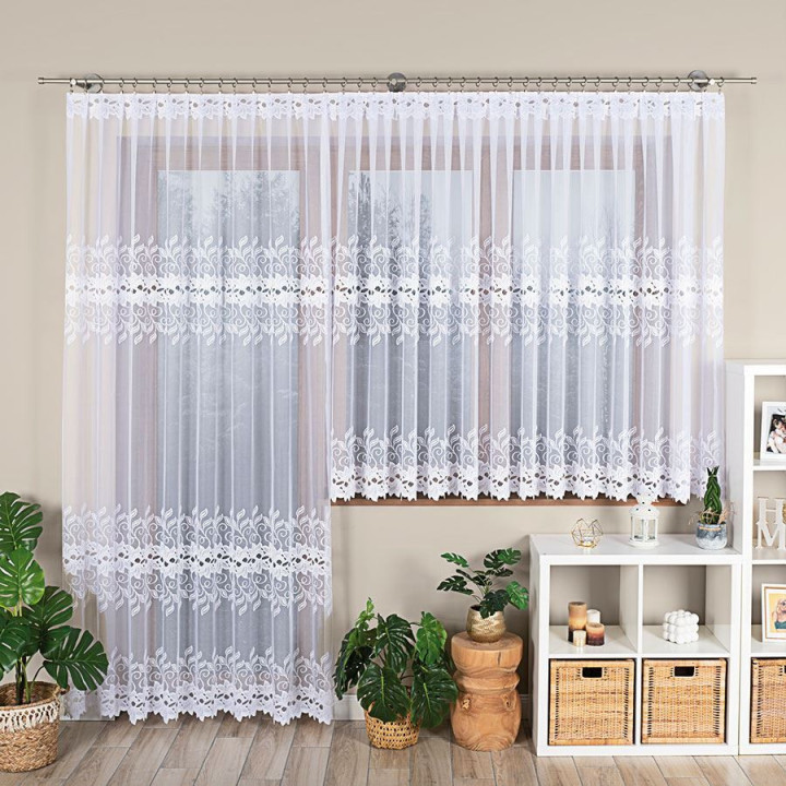 BASTIA Firanka żakardowa gotowa na prosto, szerokość 400 x wysokość 160cm,  kolor 001 biały 648107