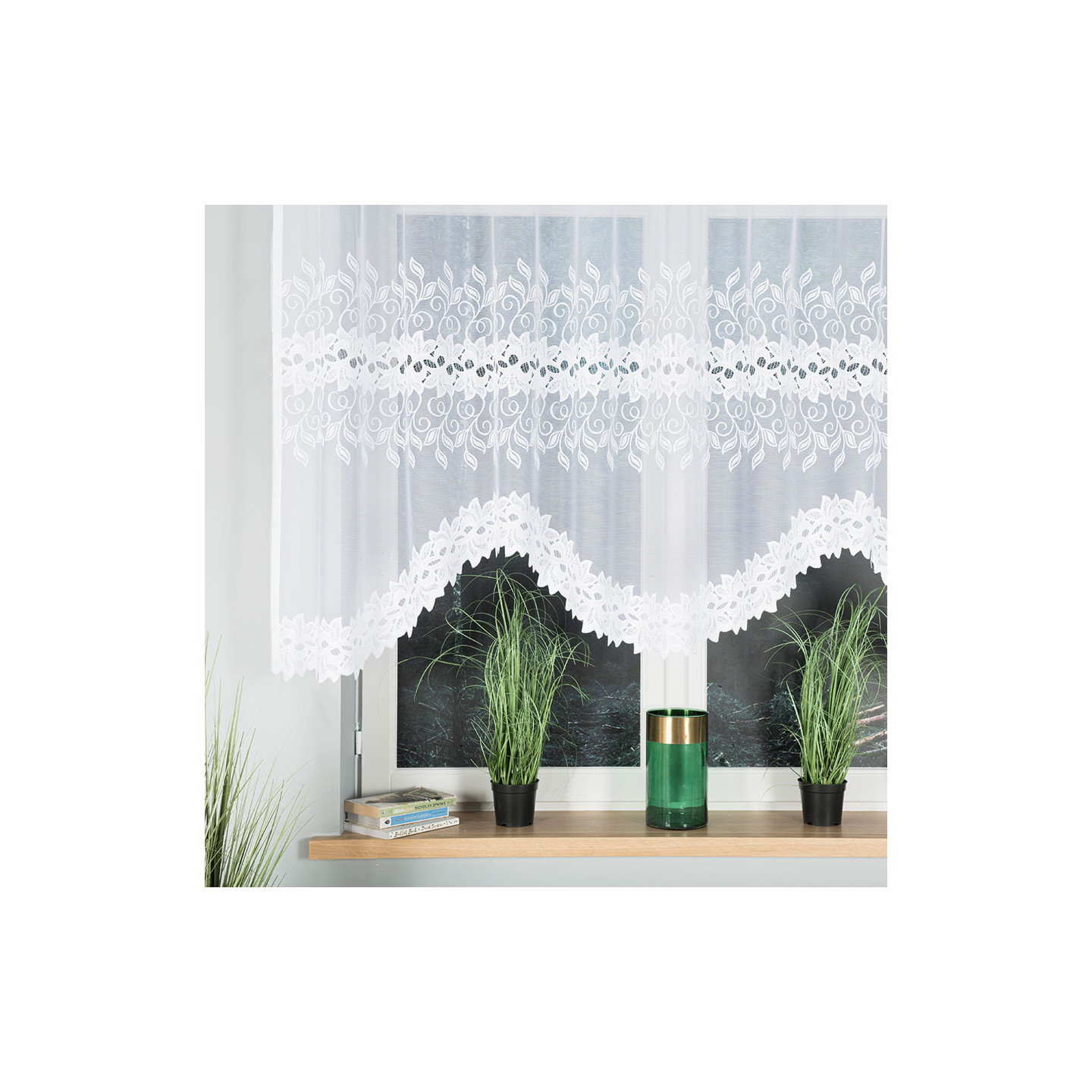 BASTIA Firanka żakardowa gotowa, szerokość 280 x wysokość 130cm, kolor 001 biały