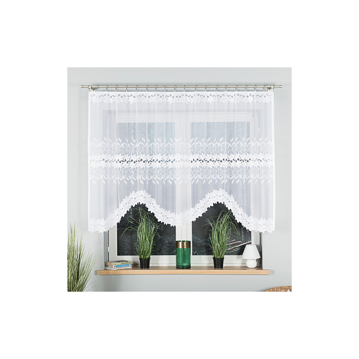 BASTIA Firanka żakardowa gotowa, szerokość 280 x wysokość 130cm, kolor 001 biały