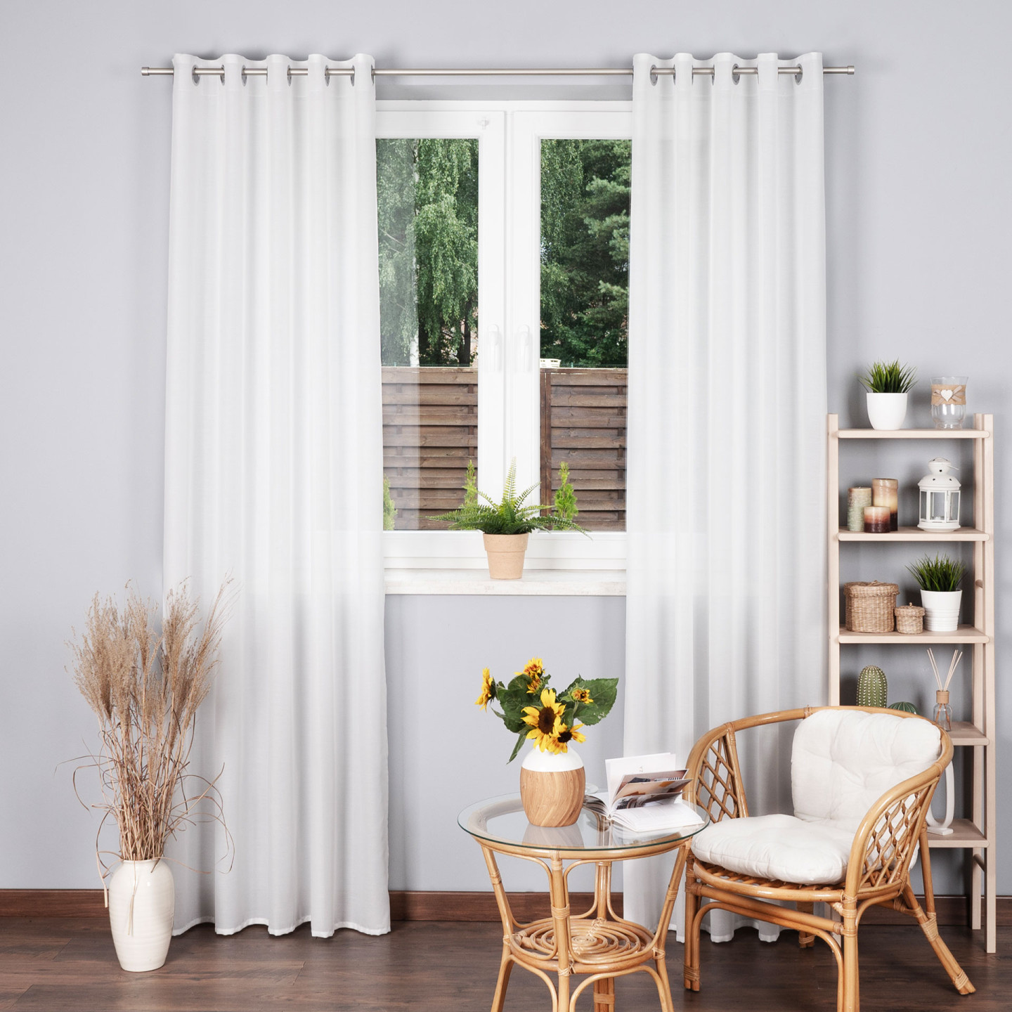 BASIC Zasłona gotowa na przelotkach, szerokość 145 x wysokość 230cm, kolor 010 biały