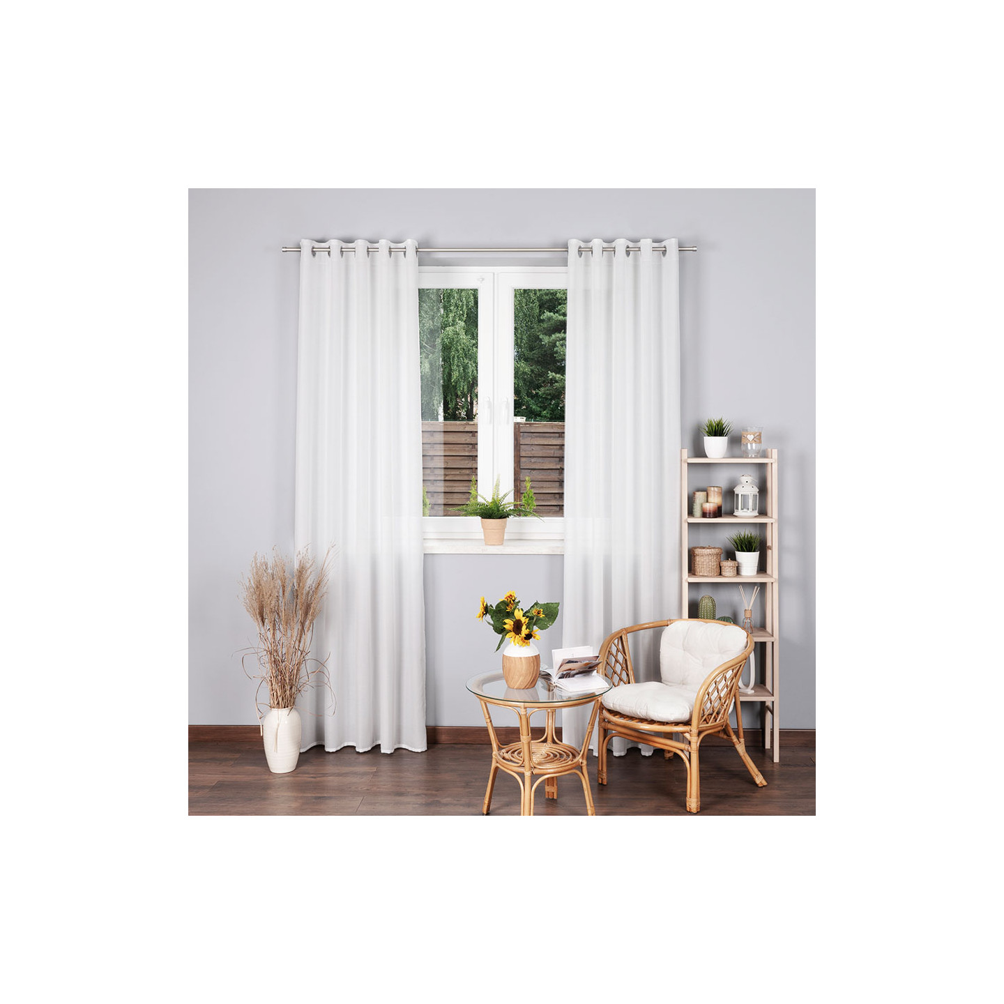 BASIC Zasłona gotowa na przelotkach, szerokość 145 x wysokość 250cm, kolor 010 biały