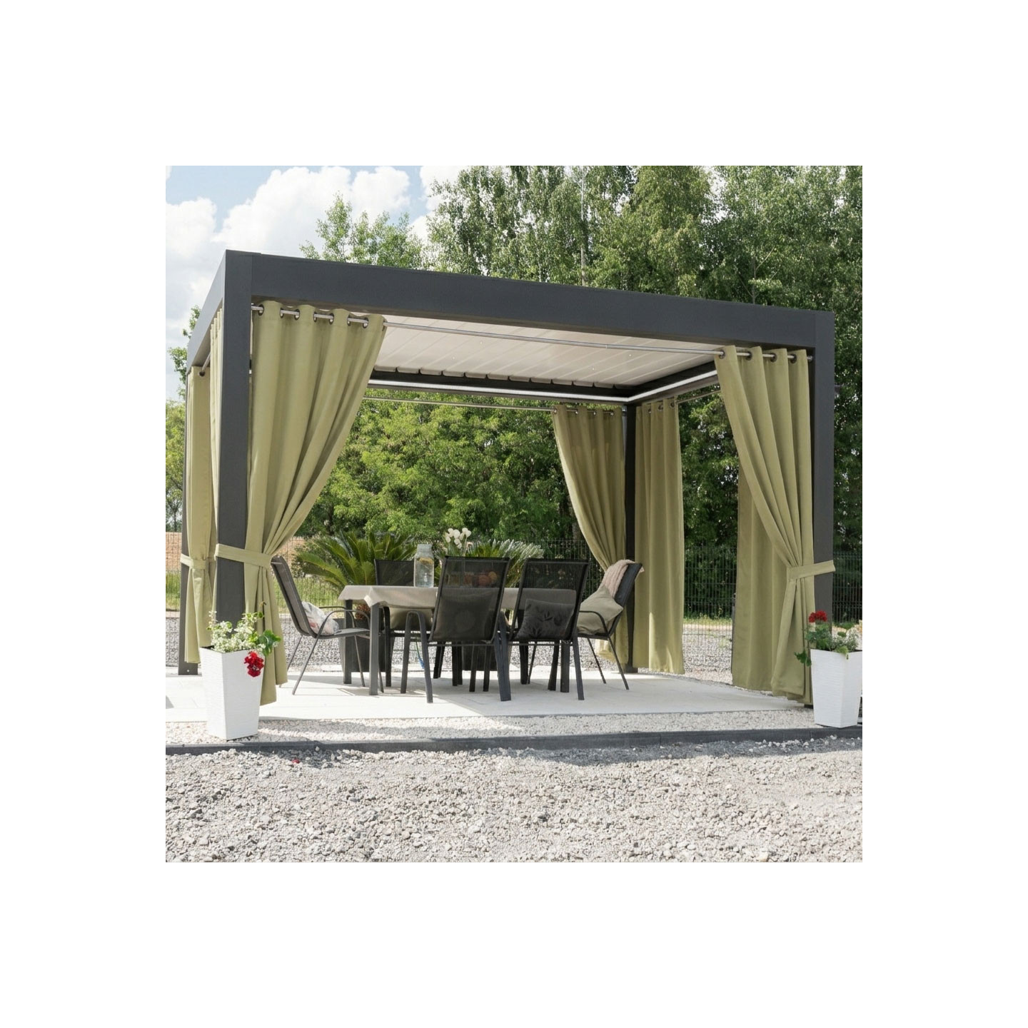 GARDENIA Zasłona gotowa na przelotkach, szerokość 140cm x wysokość 250cm, kolor 364 ciemny szarozielony
