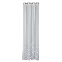 PERŁA Firanka gotowa, haftowana w kwiaty 3D z perłą, na srebrnych przelotkach, na etaminie, szerokość 140 x wysokość 250cm, kolo
