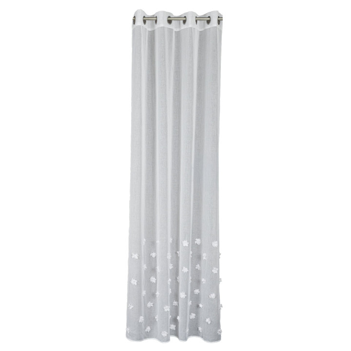 PERŁA Firanka gotowa, haftowana w kwiaty 3D z perłą, na srebrnych przelotkach, na etaminie, szerokość 140 x wysokość 250cm, kolo