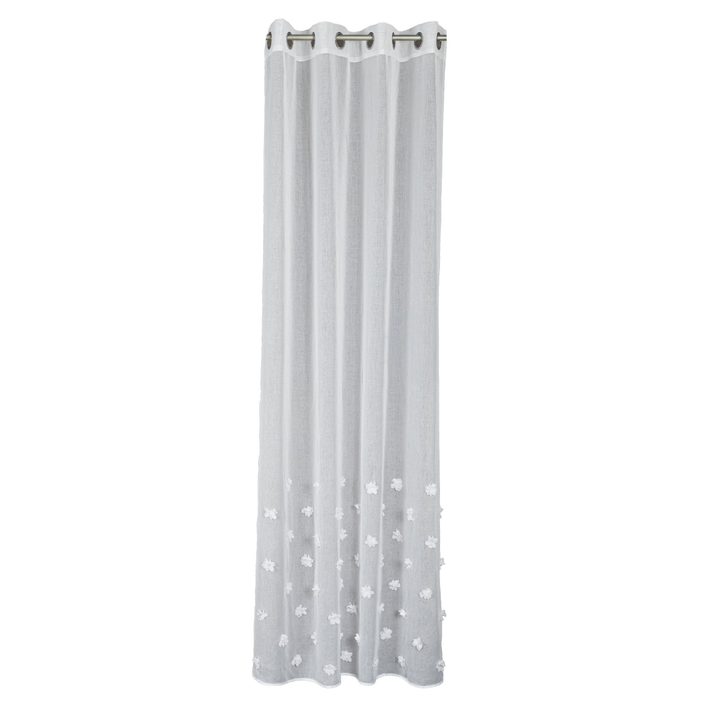 PERŁA Firanka gotowa, haftowana w kwiaty 3D z perłą, na srebrnych przelotkach, na etaminie, szerokość 140 x wysokość 250cm, kolo