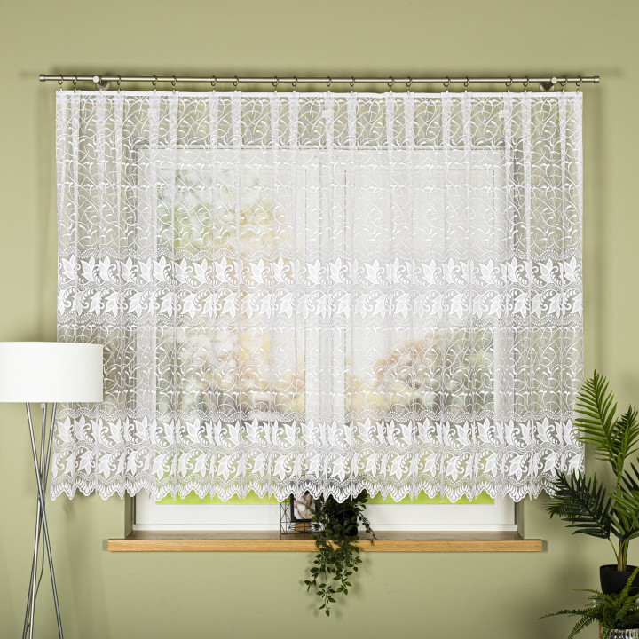 TEOFILA Firanka żakardowa gotowa na prosto, szerokość 400 x wysokość 150cm, kolor 001 biały 049348/FBP/001/400150/1