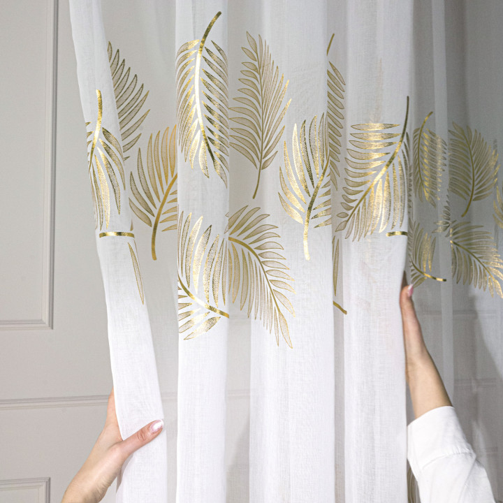MARIETTA · firanka gotowa na przelotkach · 140x250 · offwhite ze złotym-szampańskim