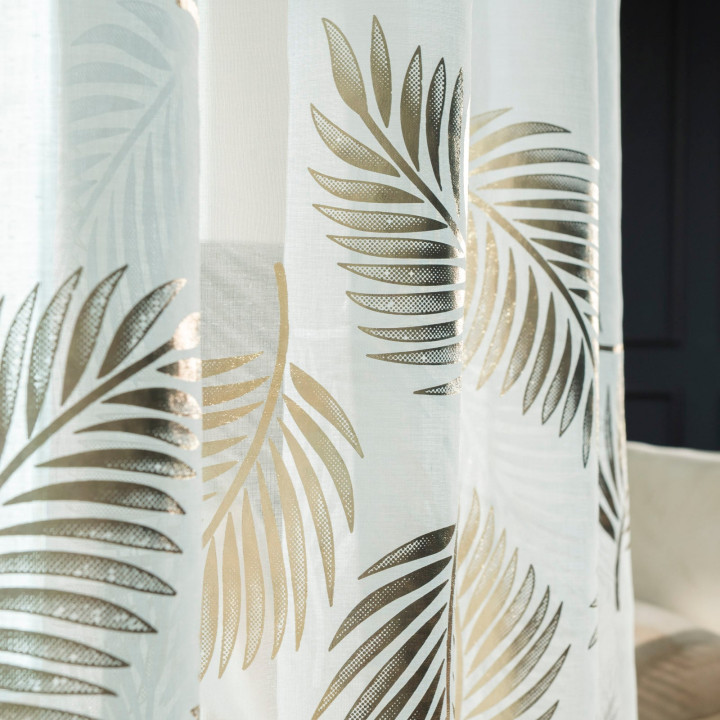 MARIETTA · firanka gotowa na przelotkach · 140x250 · offwhite ze złotym-szampańskim