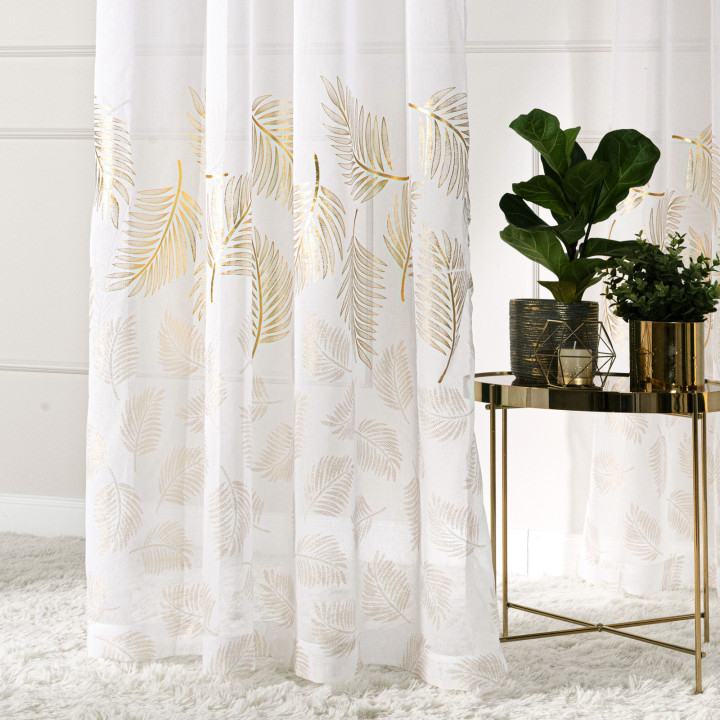 MARIETTA · firanka gotowa na przelotkach · 140x250 · offwhite ze złotym-szampańskim