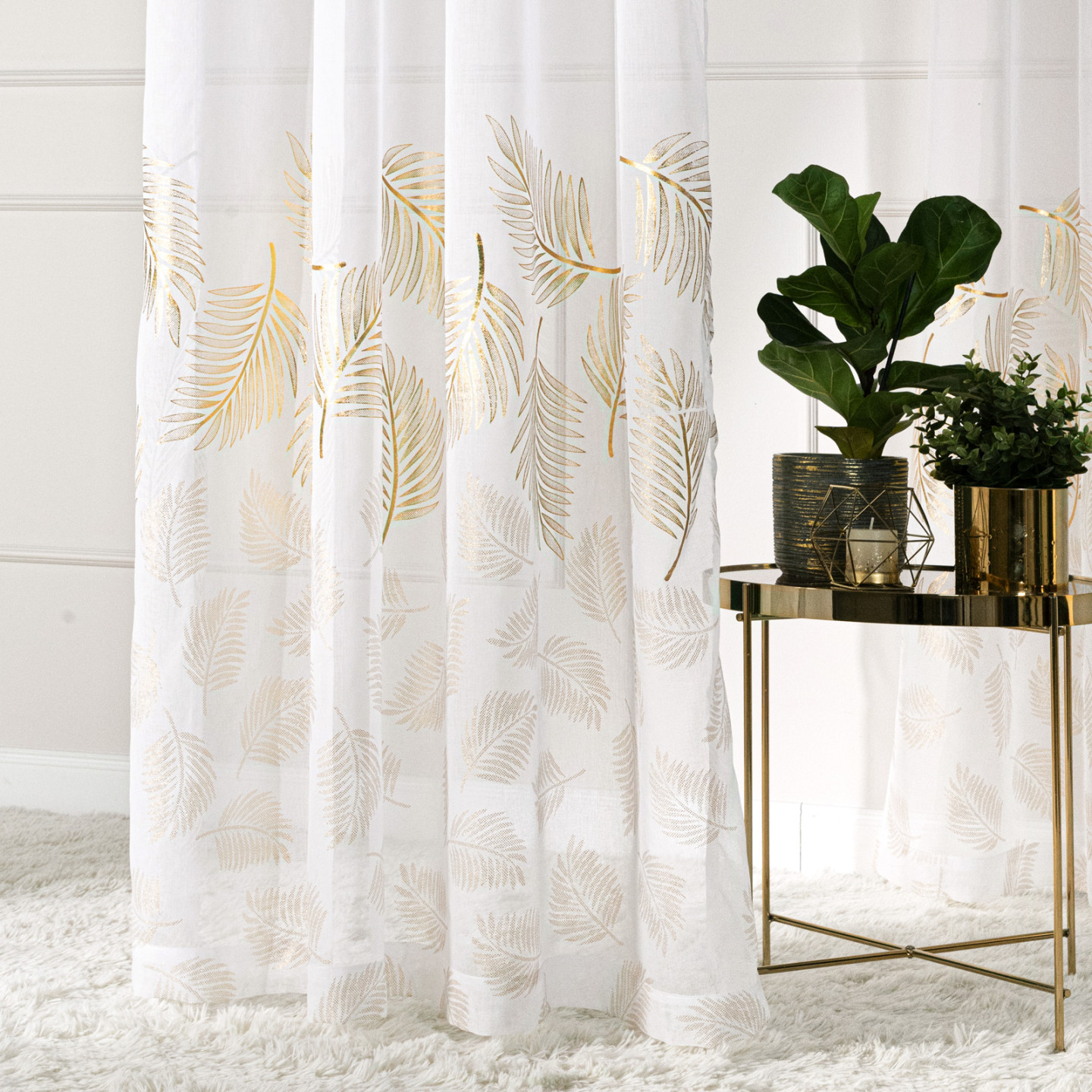 MARIETTA · firanka gotowa na przelotkach · 140x250 · offwhite ze złotym-szampańskim