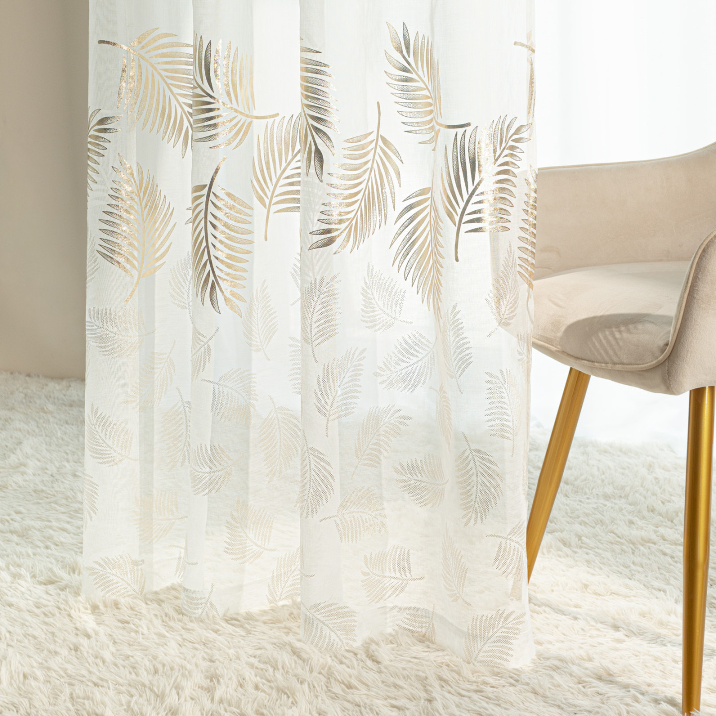 MARIETTA · firanka gotowa na taśmie · 140x250 · offwhite ze złotym-szampańskim · etamina