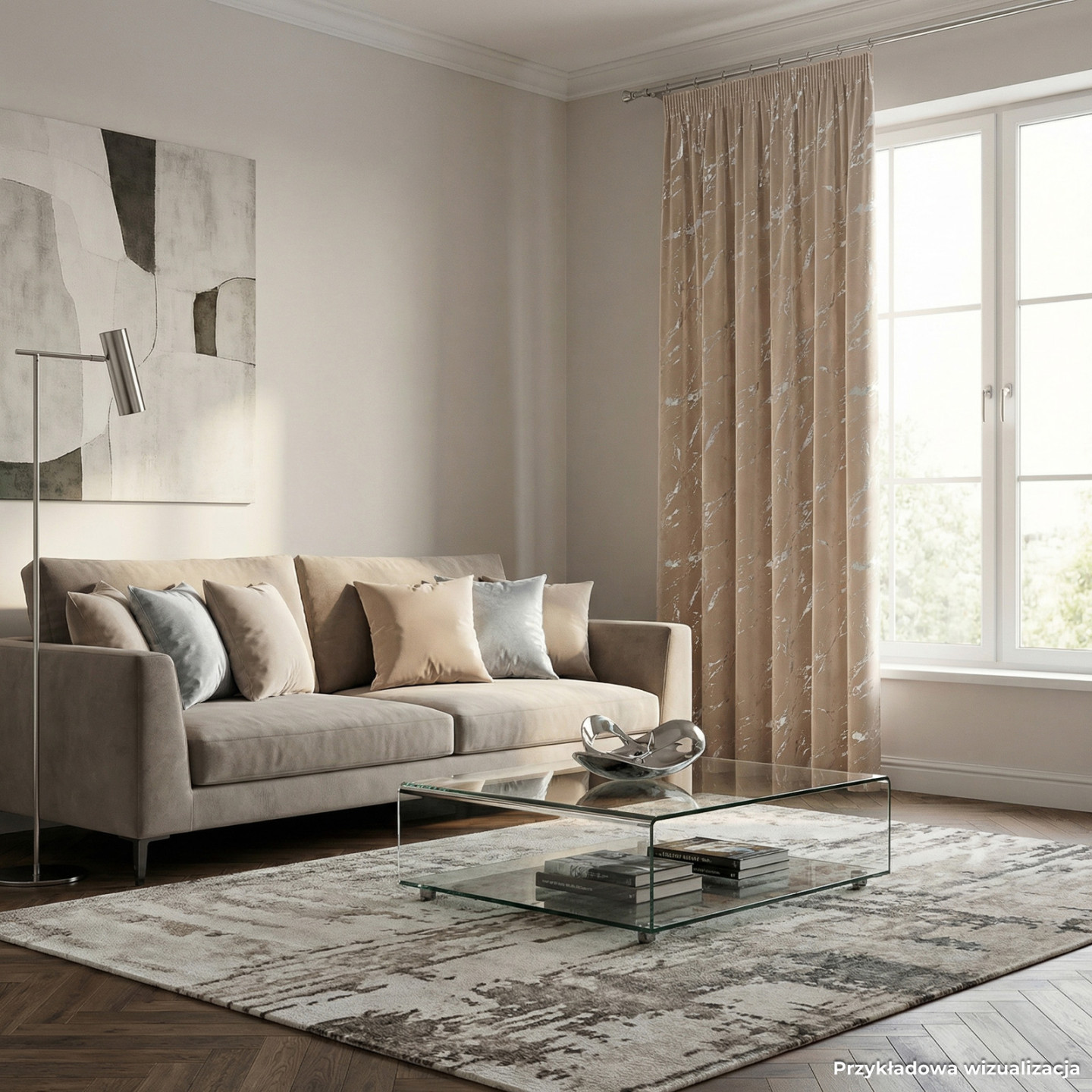 MARMA · zasłona gotowa na taśmie · 140x240 · ciemny kremowy ze srebrnym · welwet
